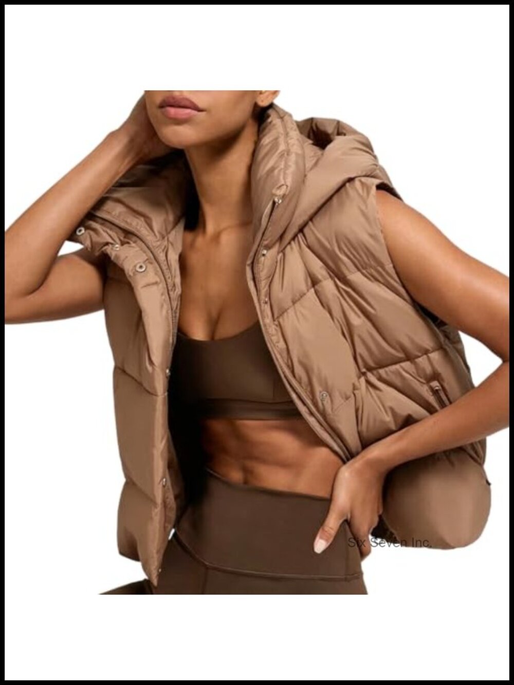 Women's Removable Hooded Cropped Puffer Vest Quilted Sleeveless Zip Up